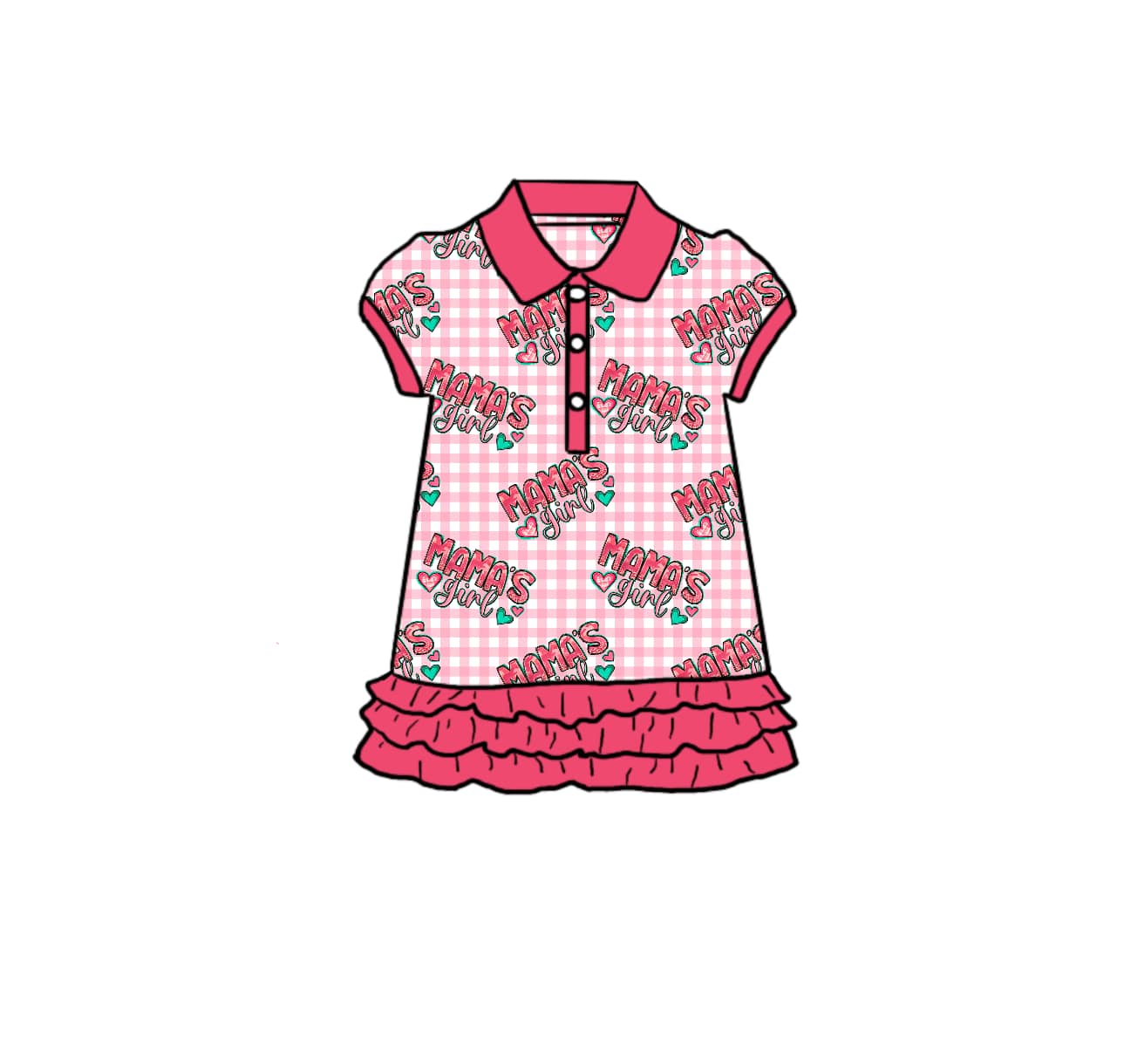 Custom mama's girl pink checkered short sleeve girls ruffles dress