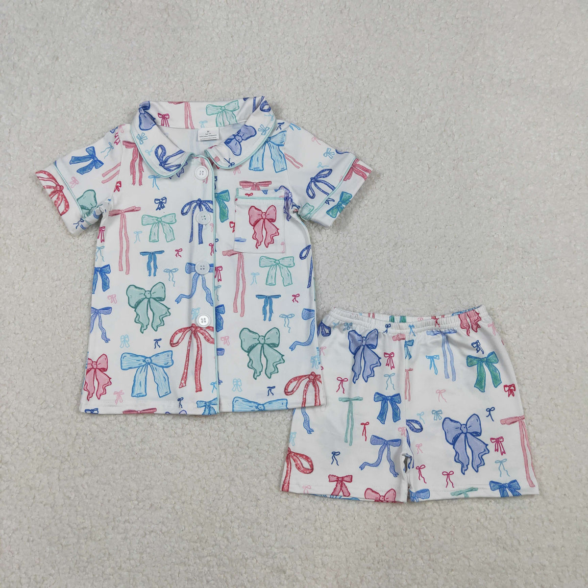 GSSO2217 colorful bows short sleeve shorts girls pajamas