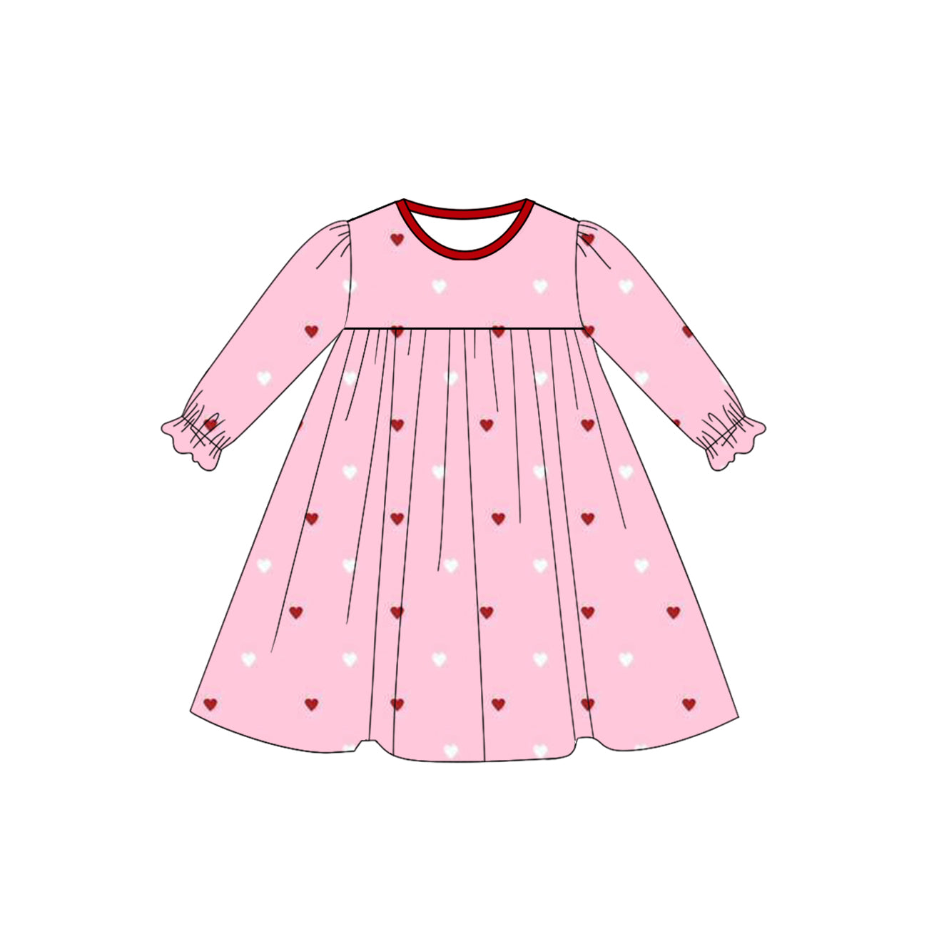 preorder GLD1352 Valentine's Day heart pink long sleeve girls dress