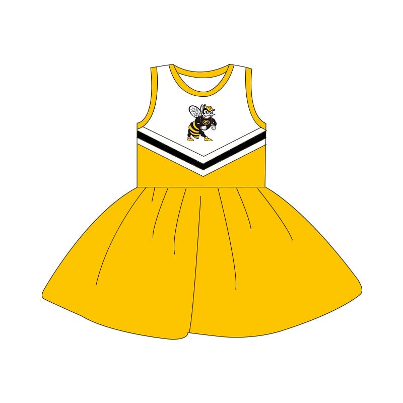 custom S football bee yellow sleeveless girls dress