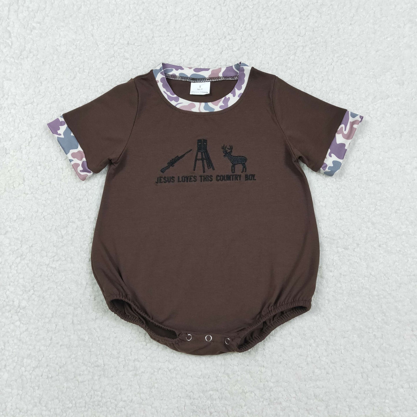 SR3280 hunting deer brown camo short sleeve boys romper