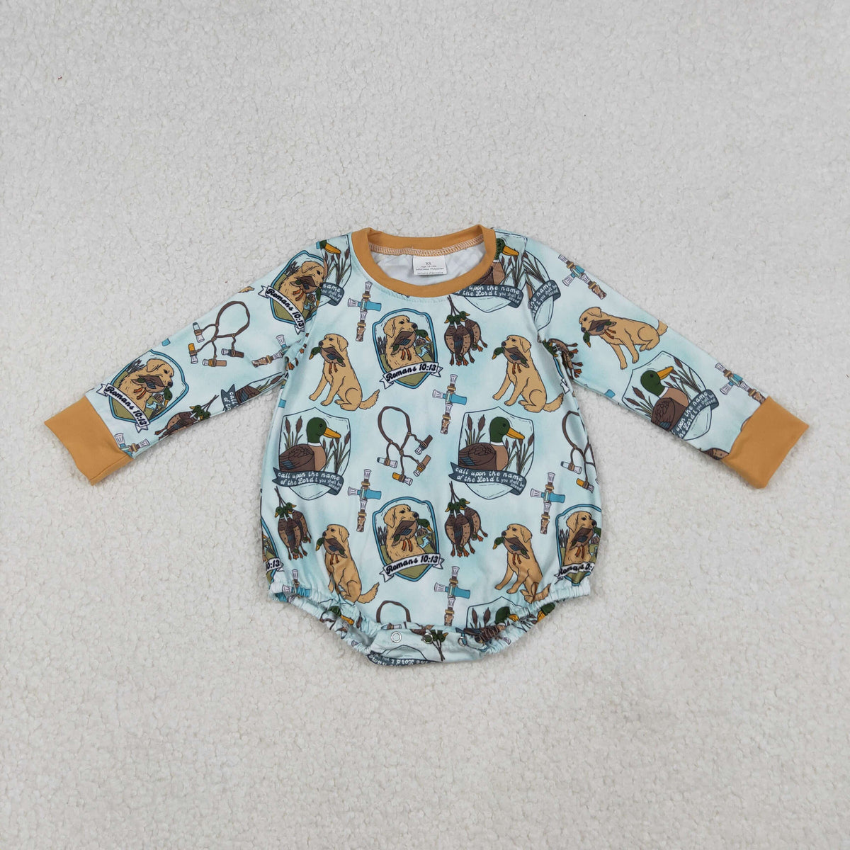LR2439 hunting mallard duck dog long sleeve boys romper