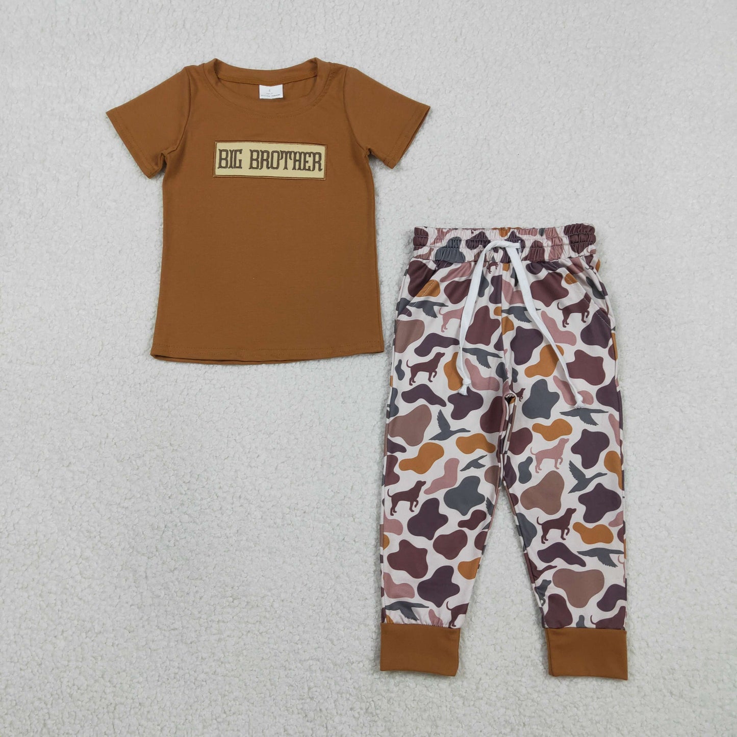 Embroidery BSPO0665 Big Brother Brown Short Sleeve Camo Pants Boys Set