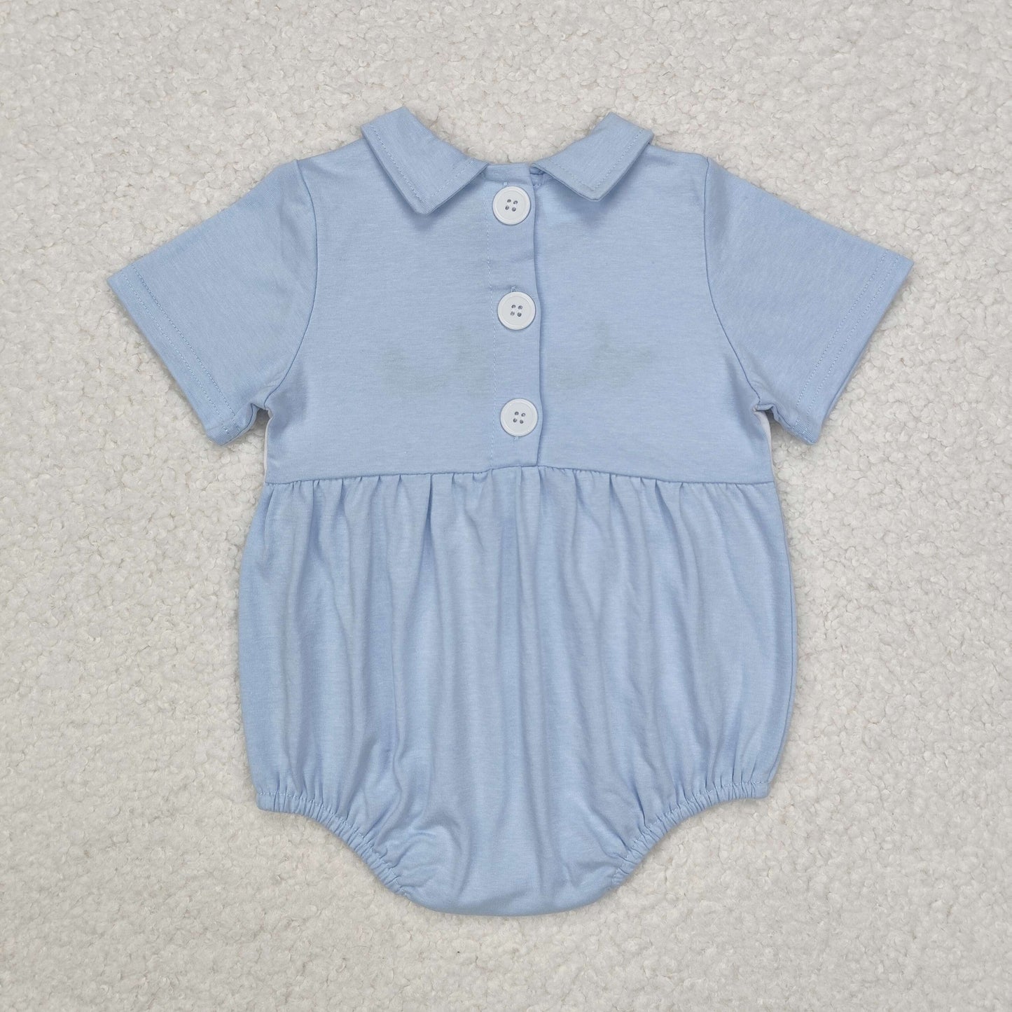 embroidery SR2071 cartoon blue mallard duck blue short sleeve girls romper