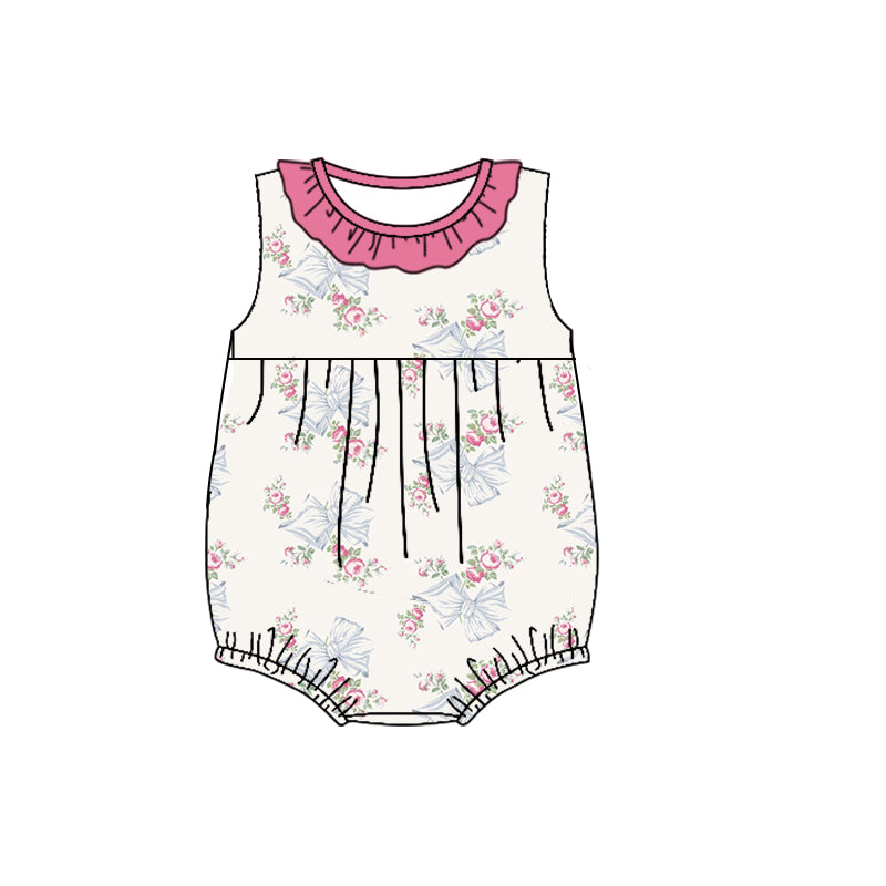 custom style flowers blue bows 2 sleeveless girls romper