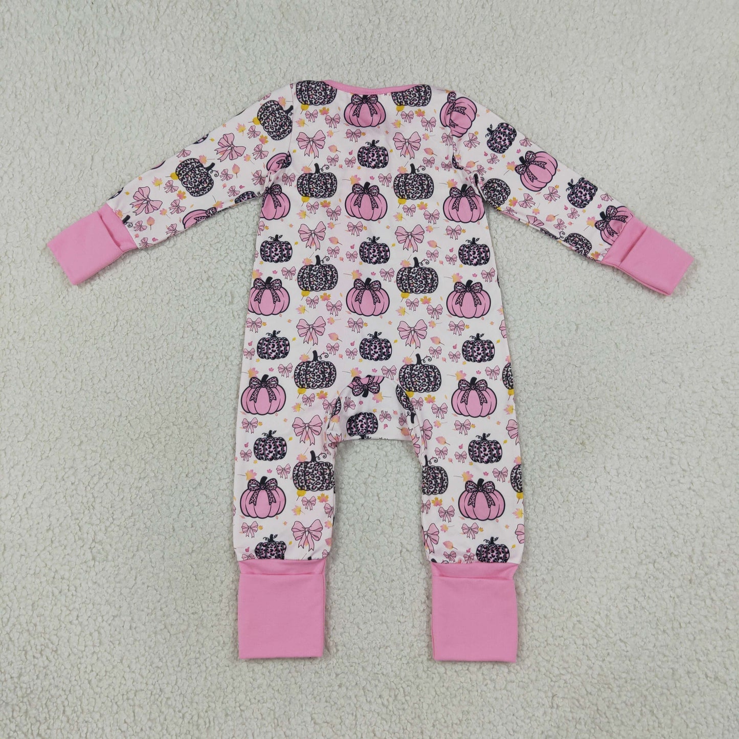 LR3061 Pumpkin Pink Zipper Long Sleeve Girls Romper