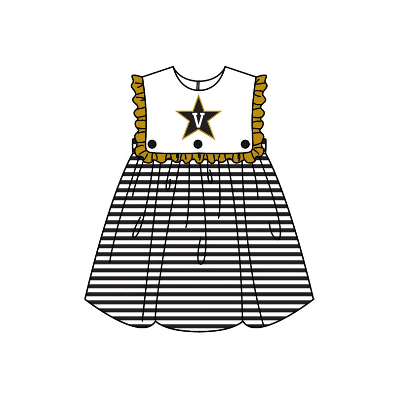 custom moq 3 football team star V black striped girls dress