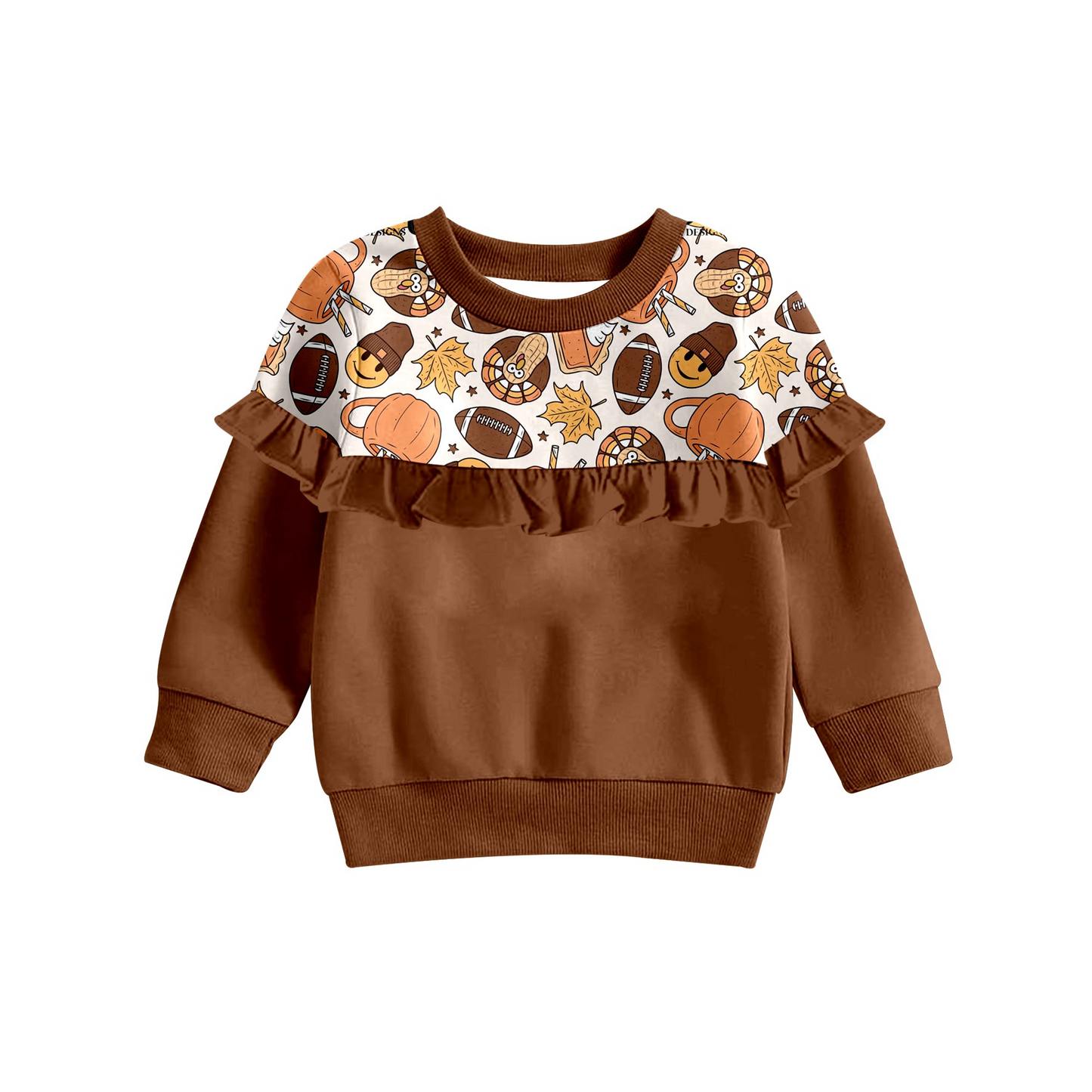 custom S 8.24 football turkey brown long sleeve girls top