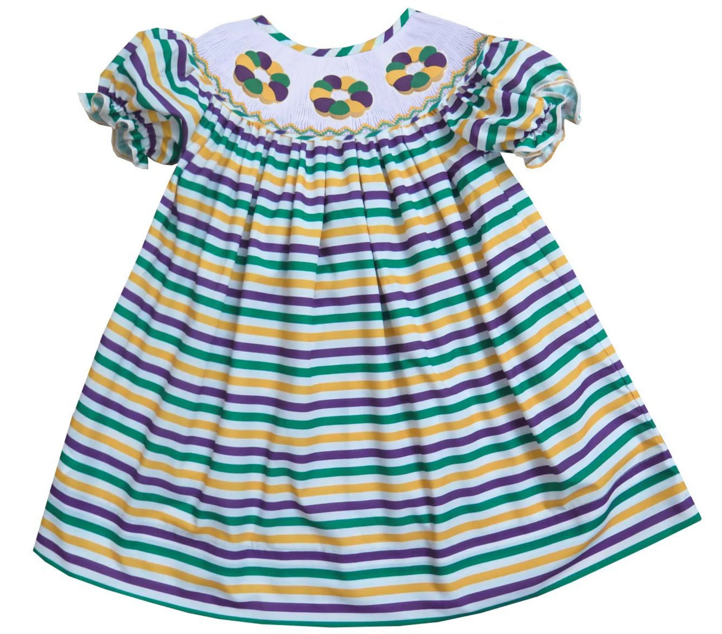 preorder GSD0500 Mardi gras yellow purple green short sleeve girls dress