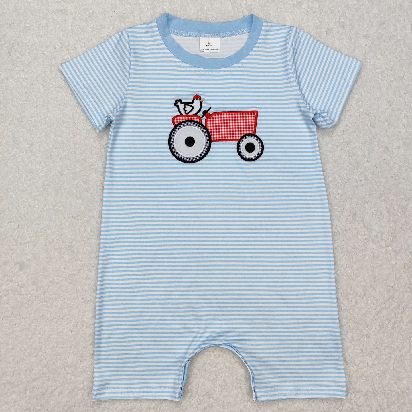 Embroidery SR2406 Farm Chick Truck Blue Short Sleeve Boys Romper