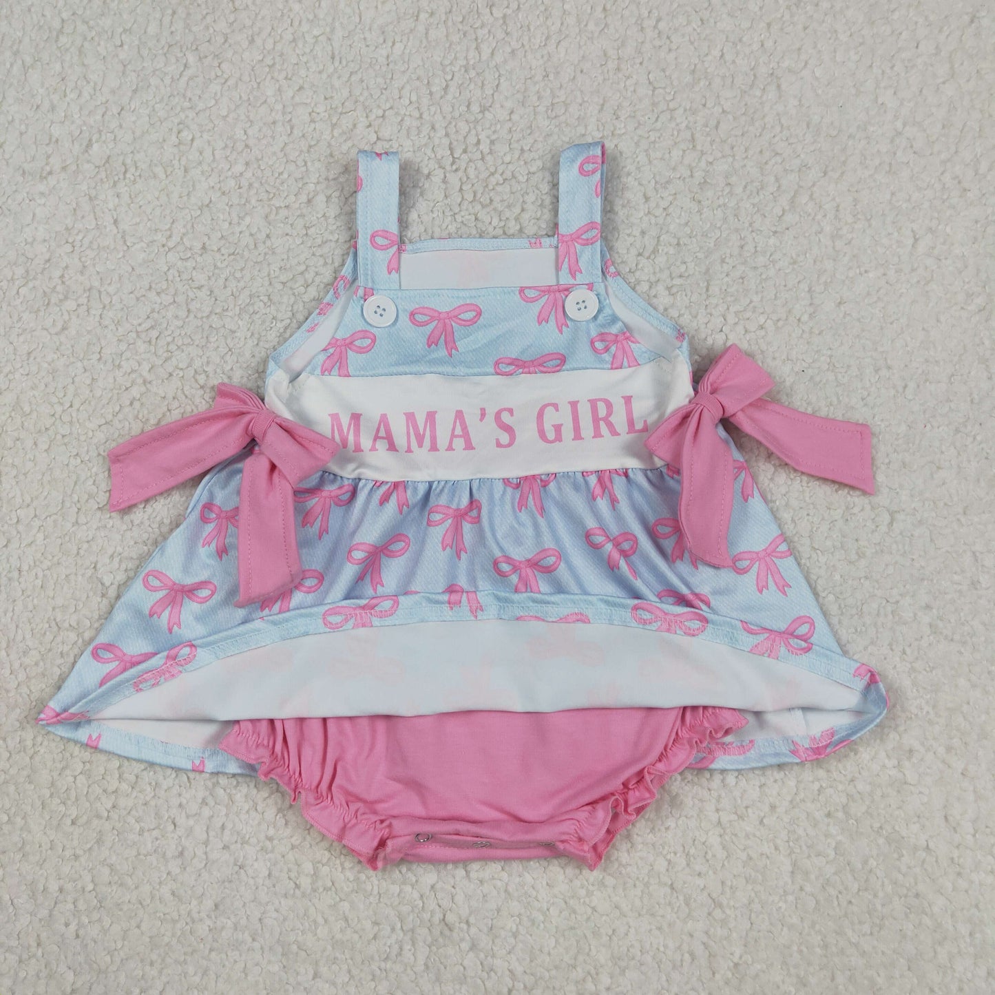 SR3426 MAMA'S GIRL bows pink girls romper