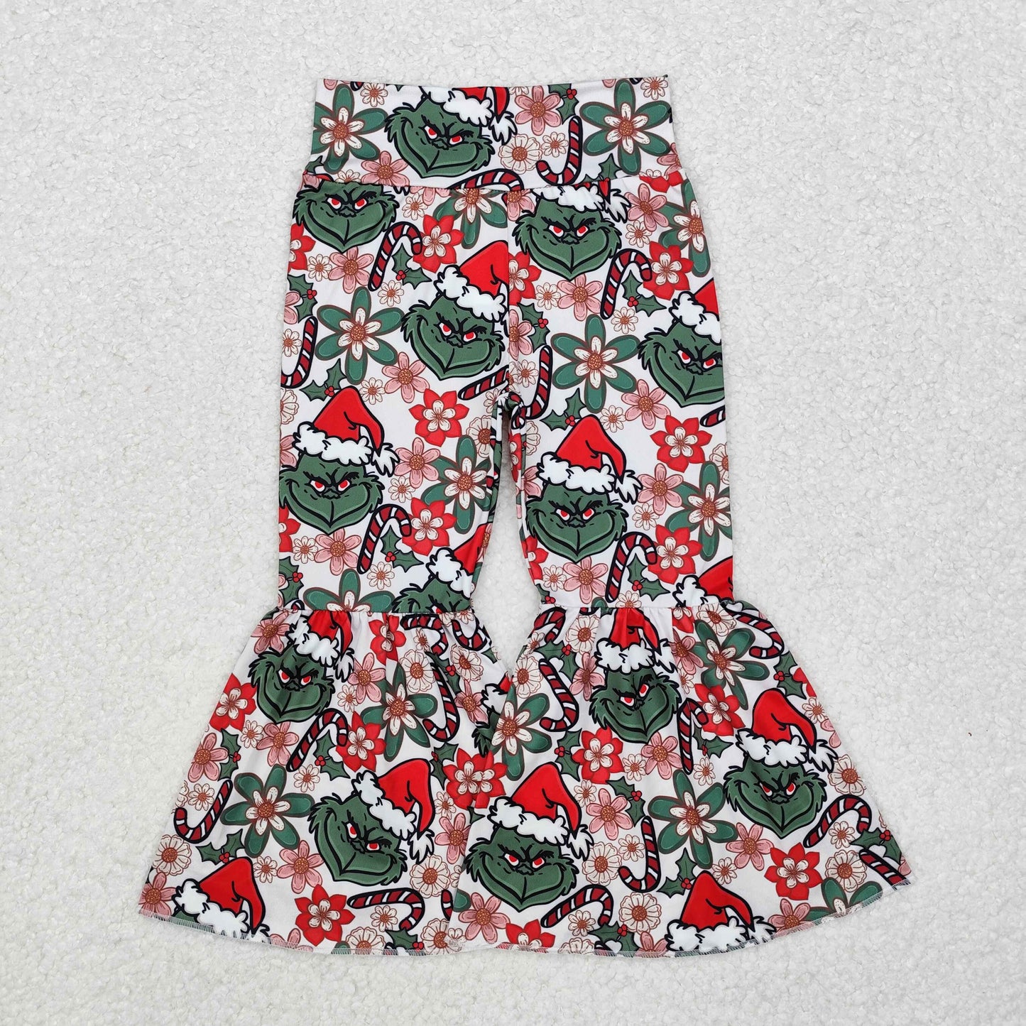 P0631 Christmas green face cane candy flowers girls milk silk pants