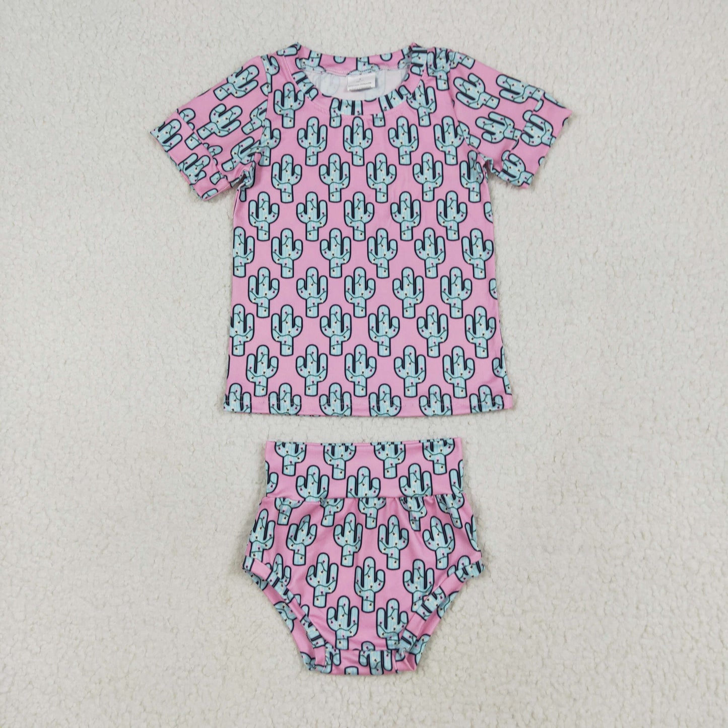 GBO0446 Western cactus pink short sleeve bummies set baby clothes