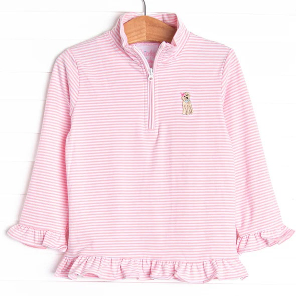 preorder GT0885 cartoon dog pink striped long sleeve zipper girls pullover