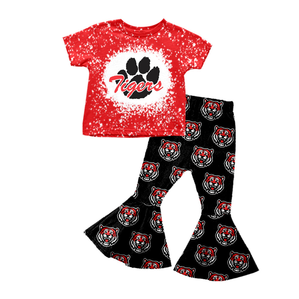 custom style tiger red short sleeve black pants girls set moq 3