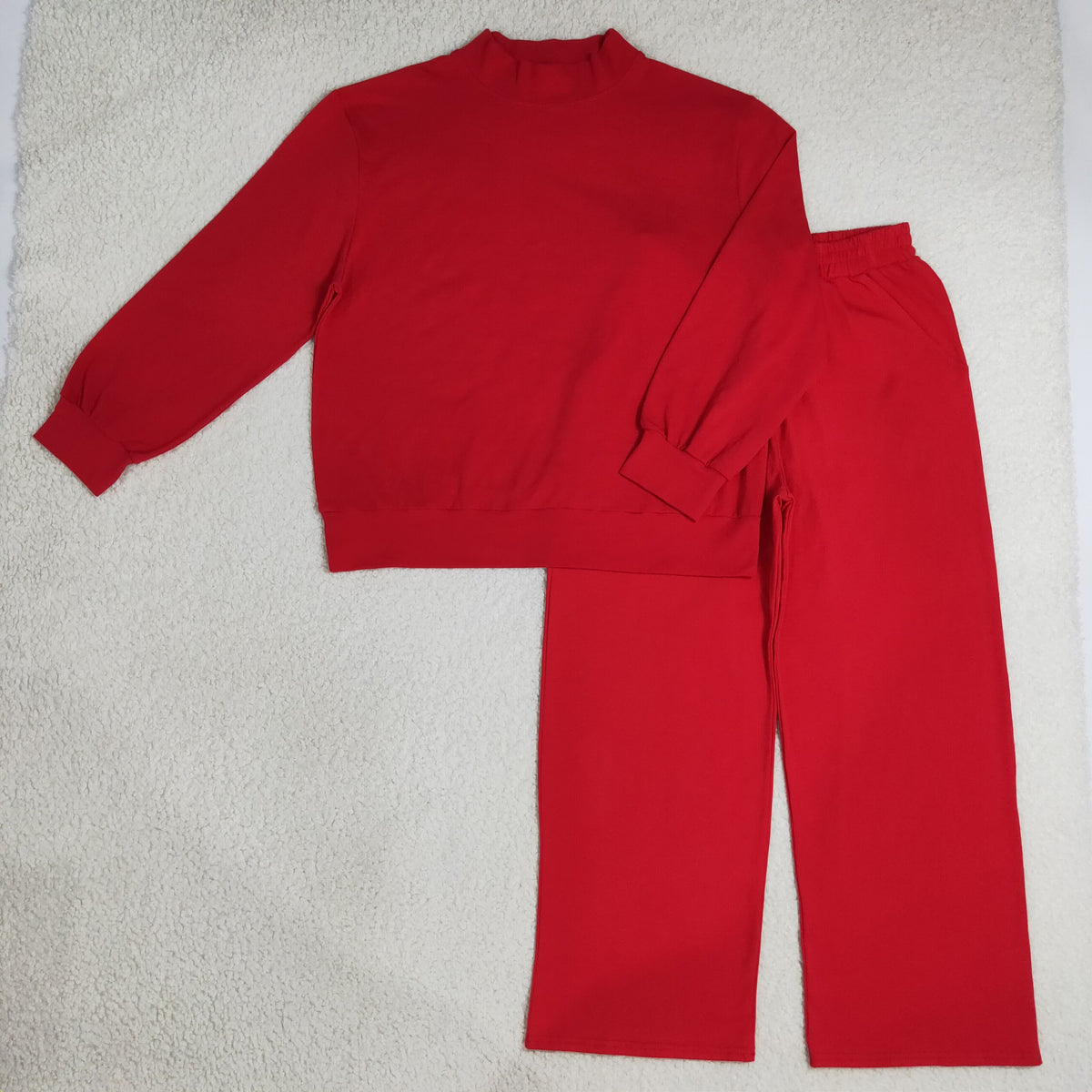 GLP3417 Cotton Red Long Sleeve Pants Adult Women Set