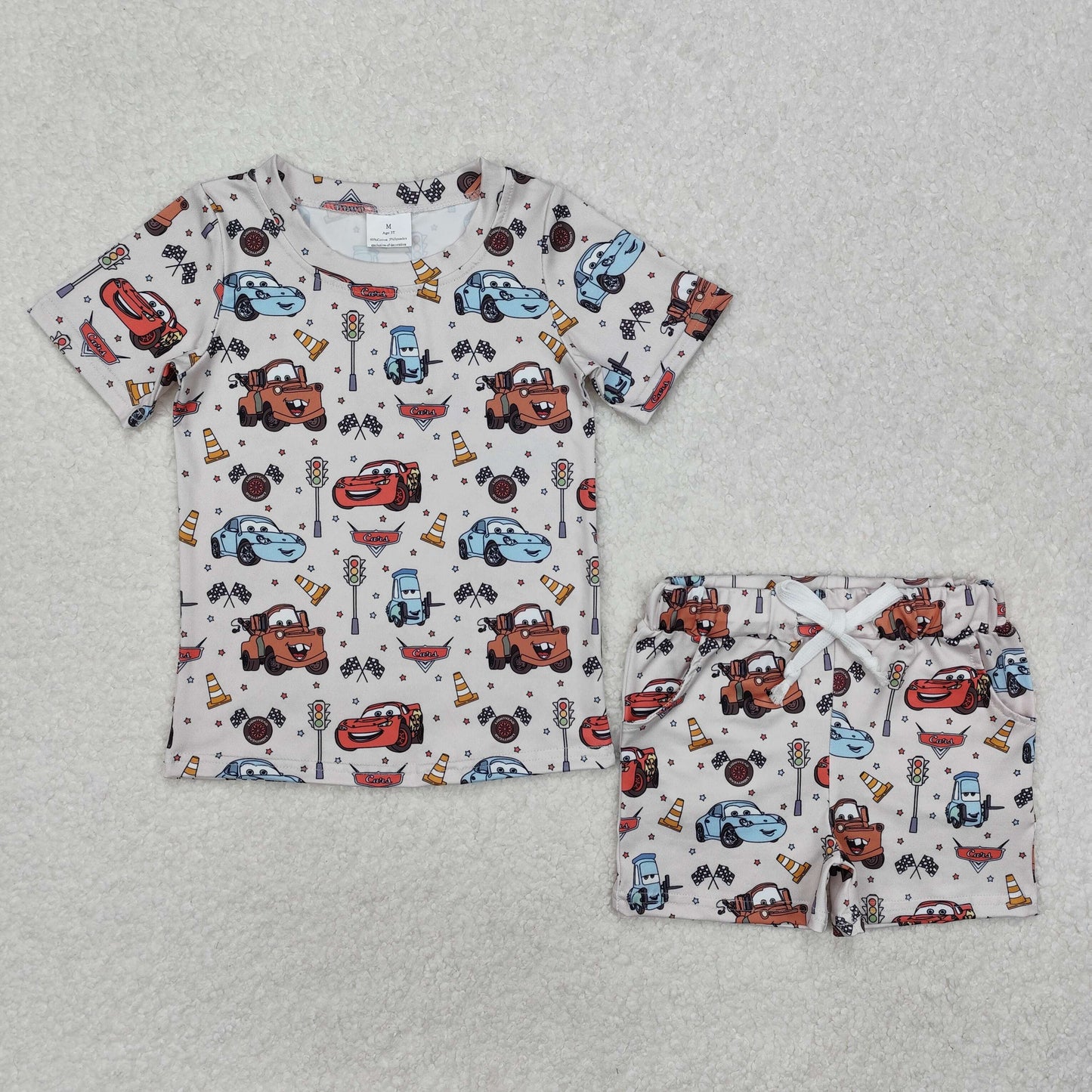 BSSO1233 cartoon car short sleeve shorts boys set