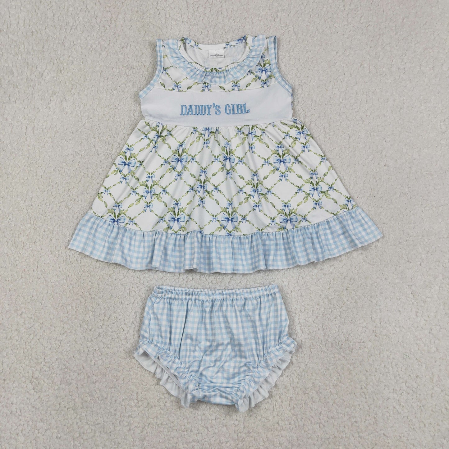Embroidery GBO0512 Daddy's Girl Blue Flowers Girls Bummies Set