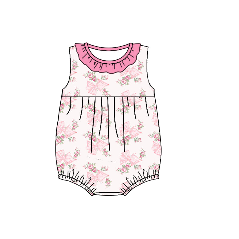 custom style flowers pink bows 2 sleeveless girls romper