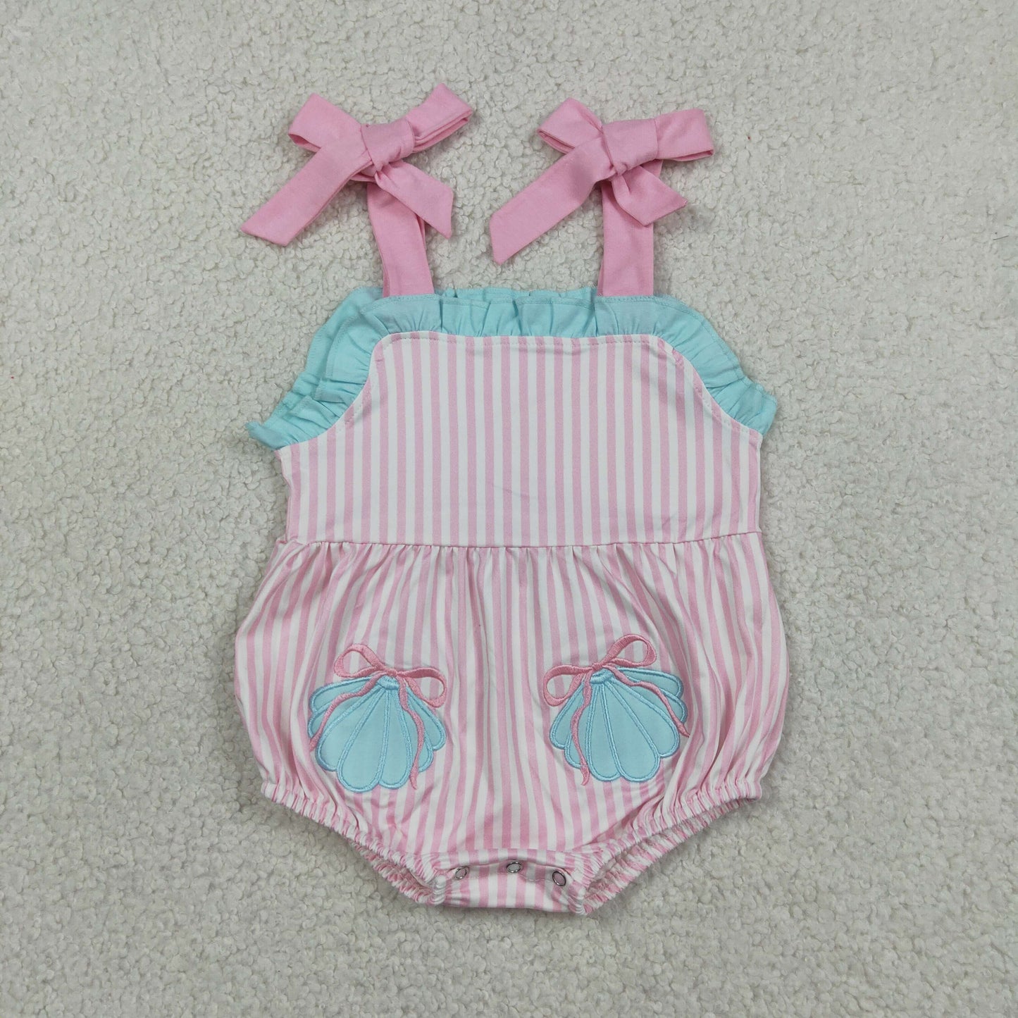 SR4127 Shells Pink Striped Girls Romper