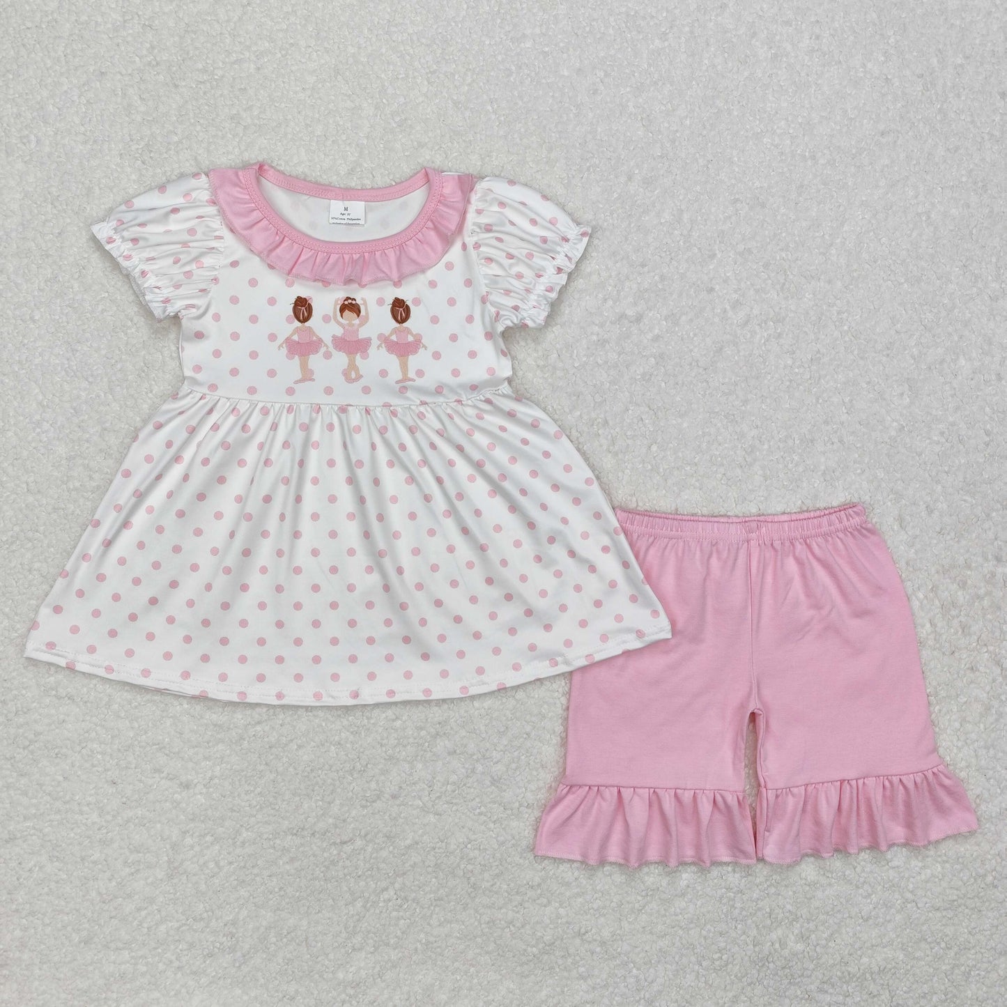GSSO1732 Cute Dance Girl Pink Dot Short Sleeve Pink Shorts Girls Set