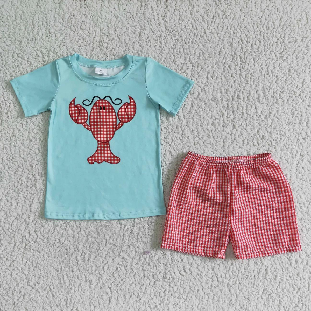 Cray Blue Short Sleeves Red Cell Shorts Boy Summer Set