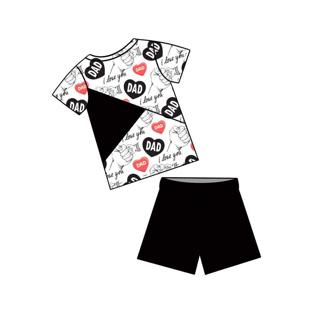 custom i love you dad heart short sleeve black shorts boys set