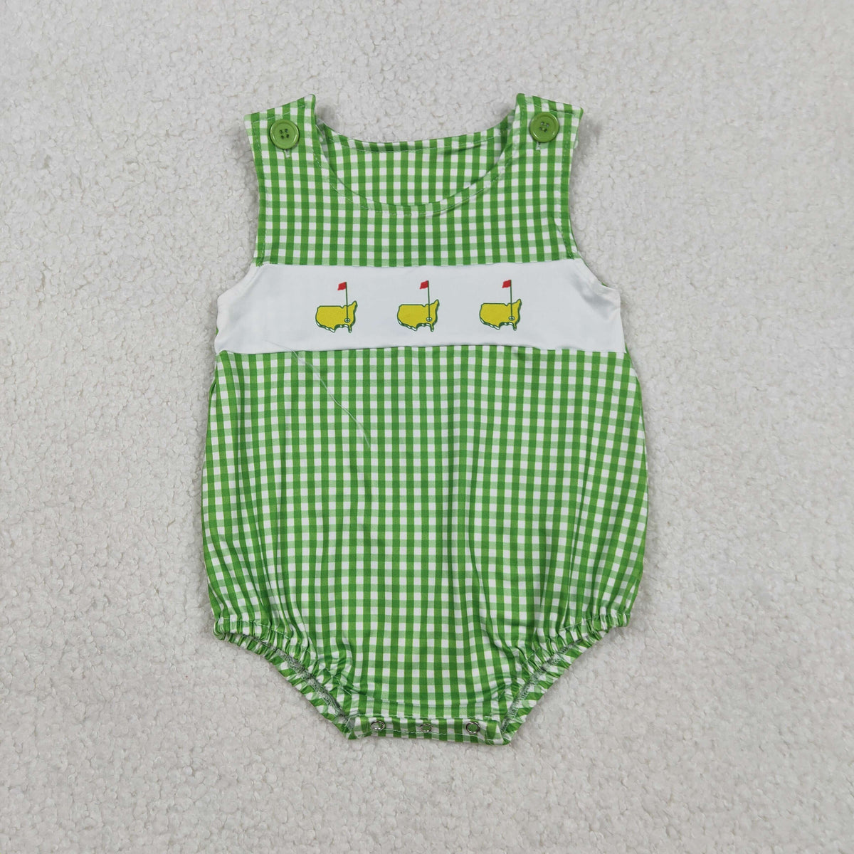 SR3454 Golf Green Checkered Sleeveless Boys Romper