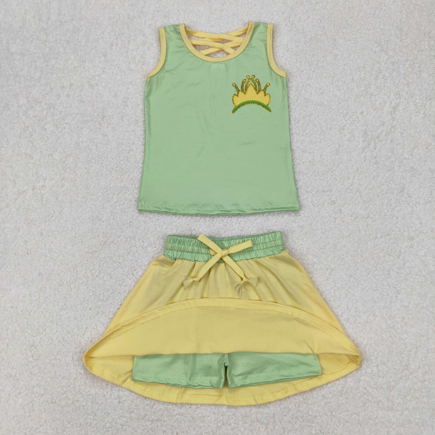 GSD2071 cartoon princess green sleeveless skirt girls set