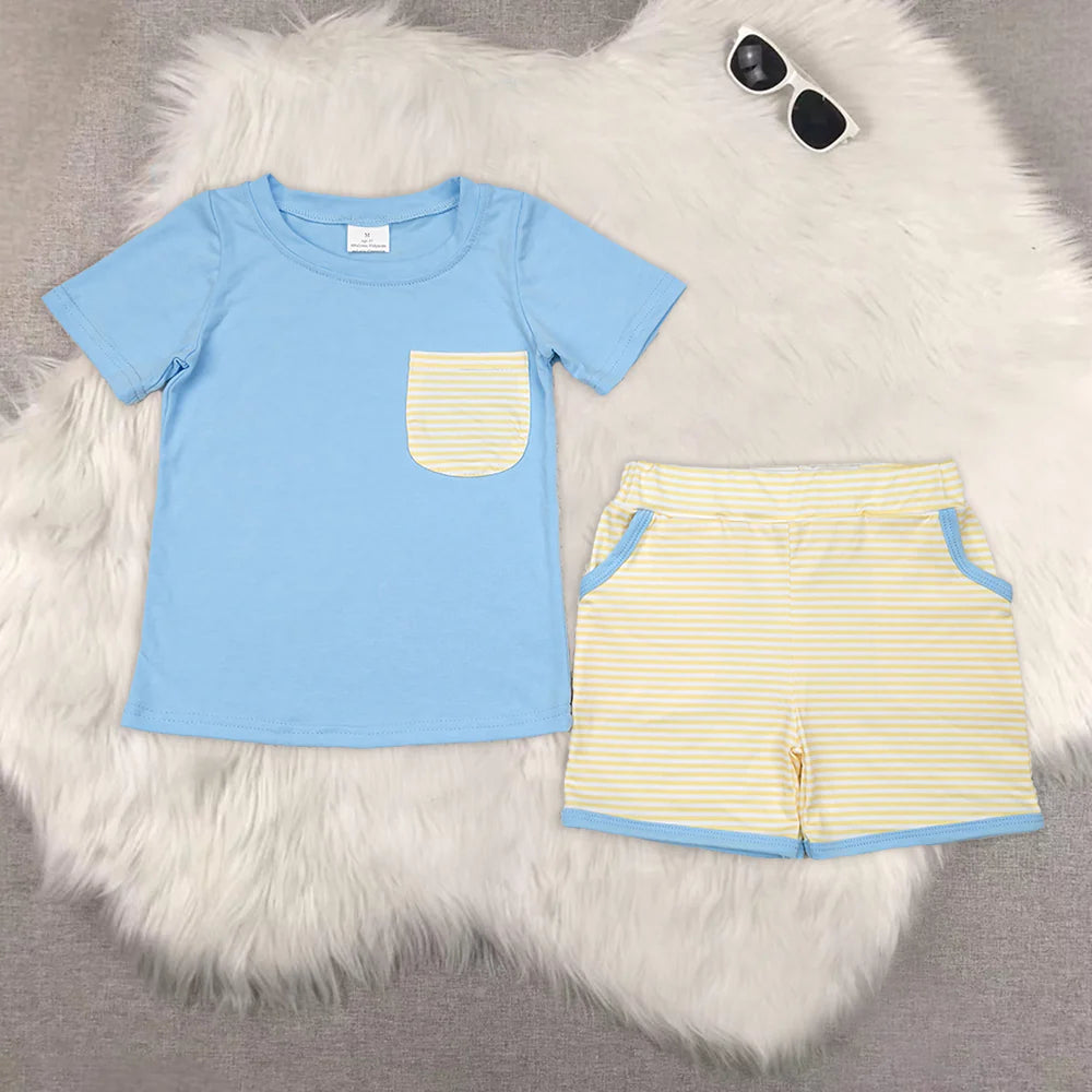 blue short sleeve shorts boys set Sibling Clothes RTS