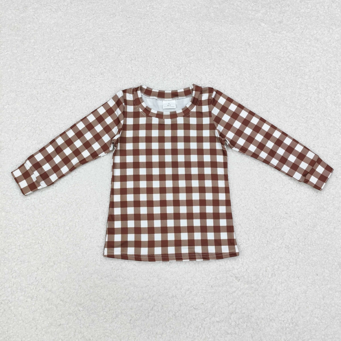 BT0853 brown checkered long sleeve boys top