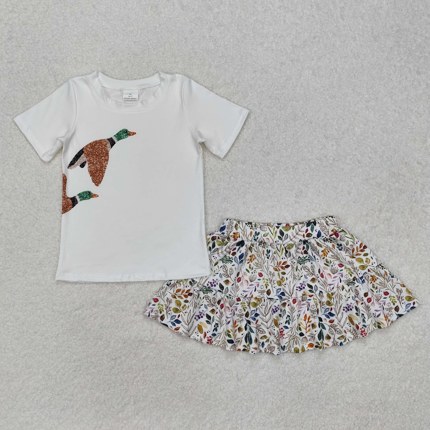 GSD1546 Hunting Season Duck Mallard Short Sleeve Flowers Skirt Girls Set