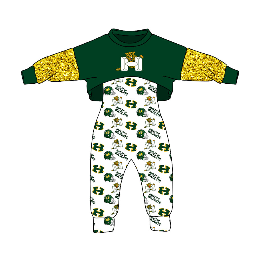 custom S 10.16 Green long sleeve kids jumpsuit set
