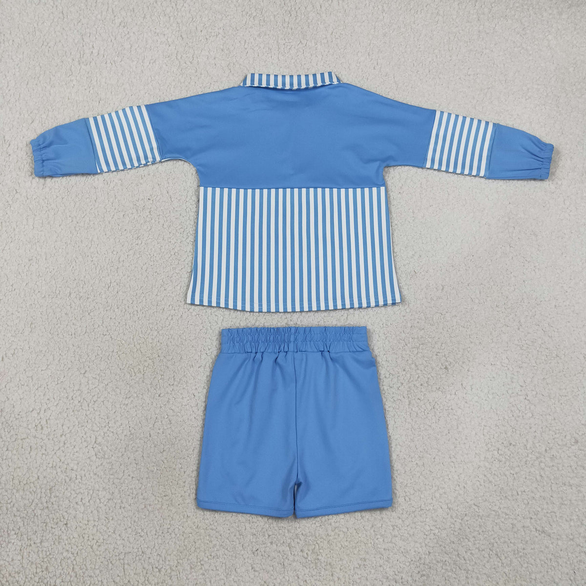 GLS0107 Yoga Blue Zipper Long Sleeve Shorts Girls Set