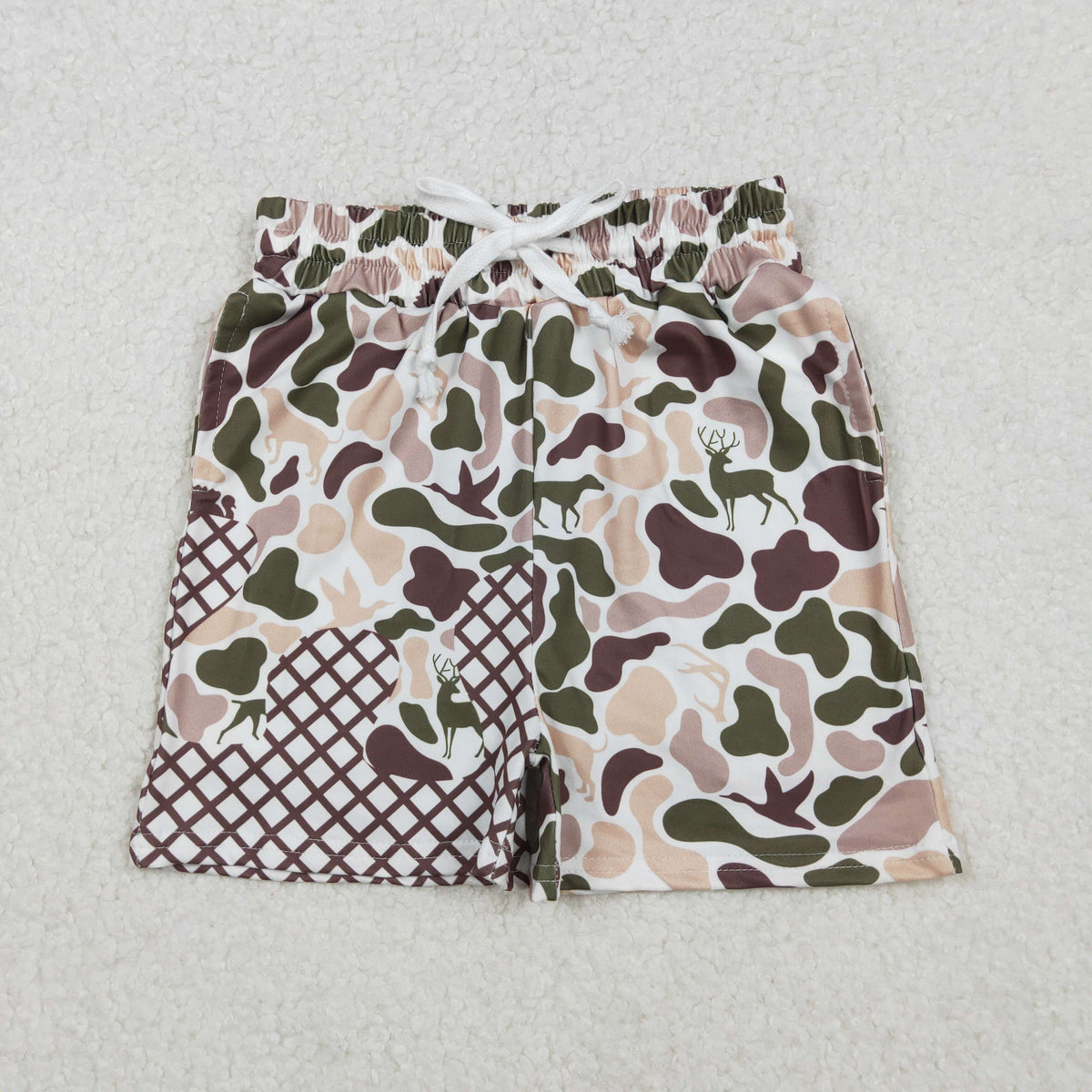 SS0652 hunting deer dog mallard duck camo checkered boys shorts