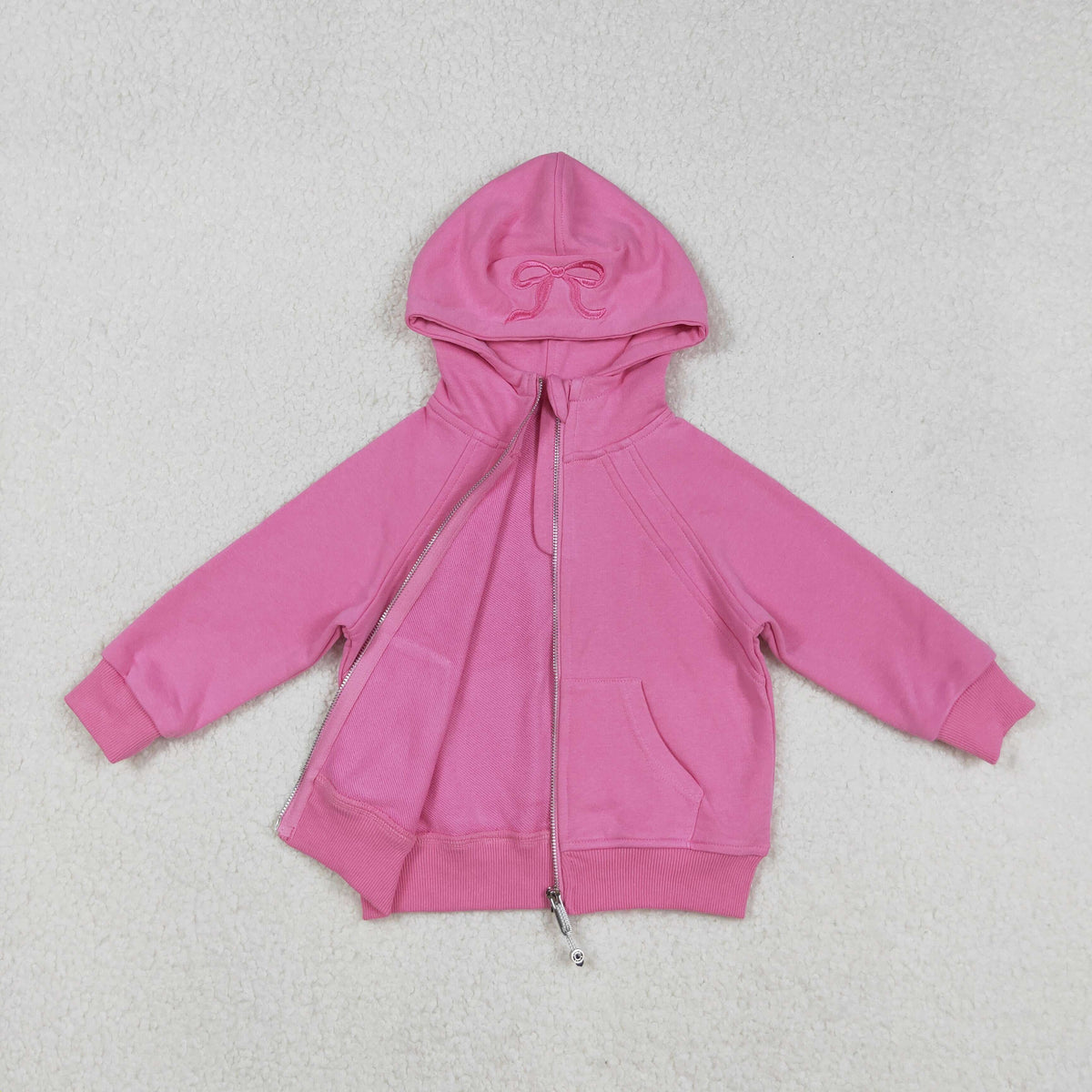 USA SHOP GT1200 embroidery bow hot pink long sleeve zipper pocket hoodie girls coat