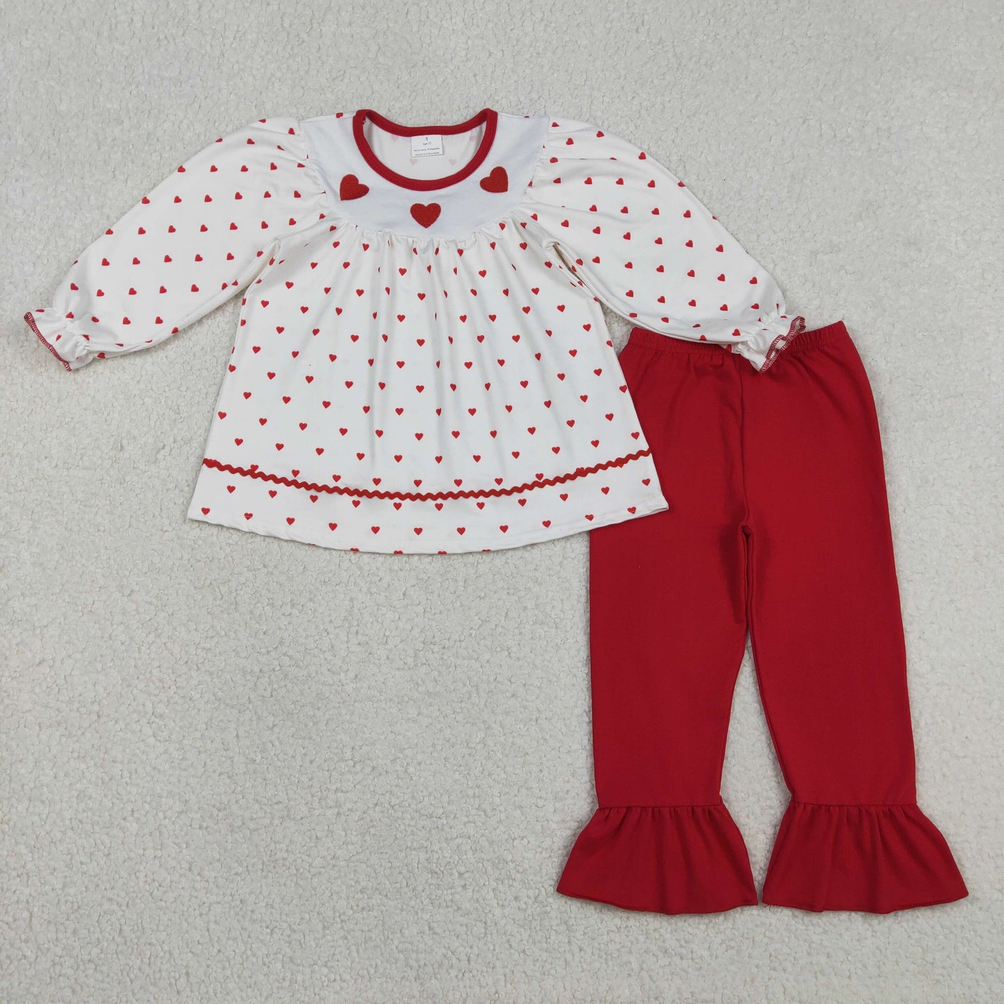 Embroidery GLP3039 Valentine's Day red heart dot long sleeve red pants girls set