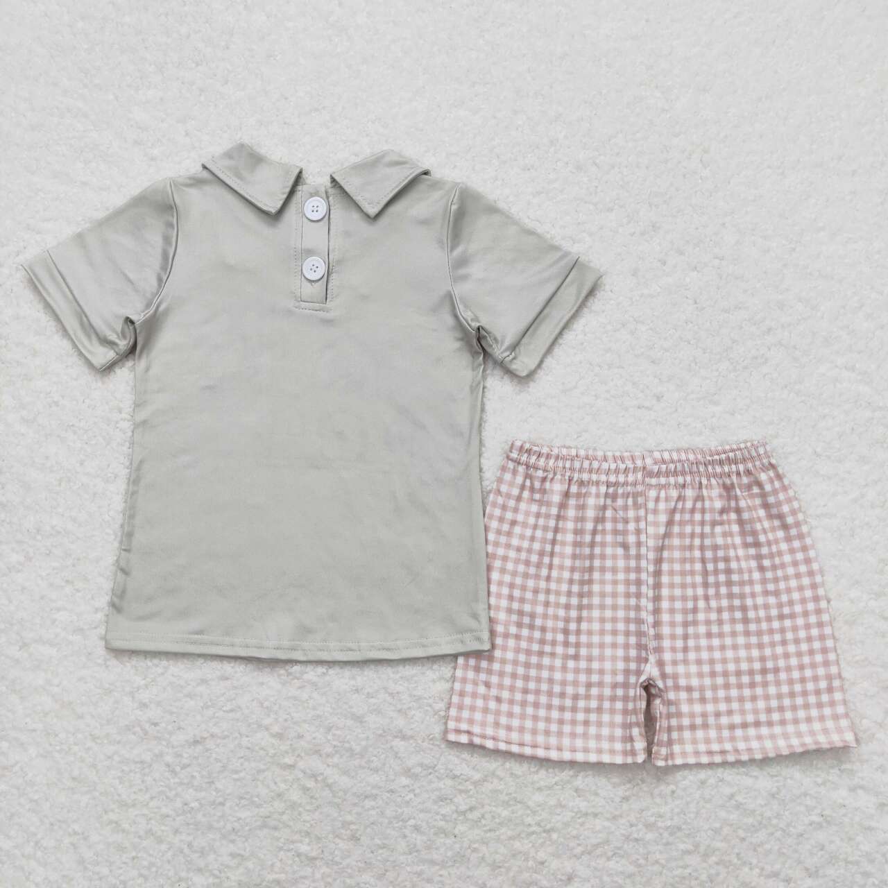 BSSO0742 old story house short sleeve khaki checkered shorts boys set