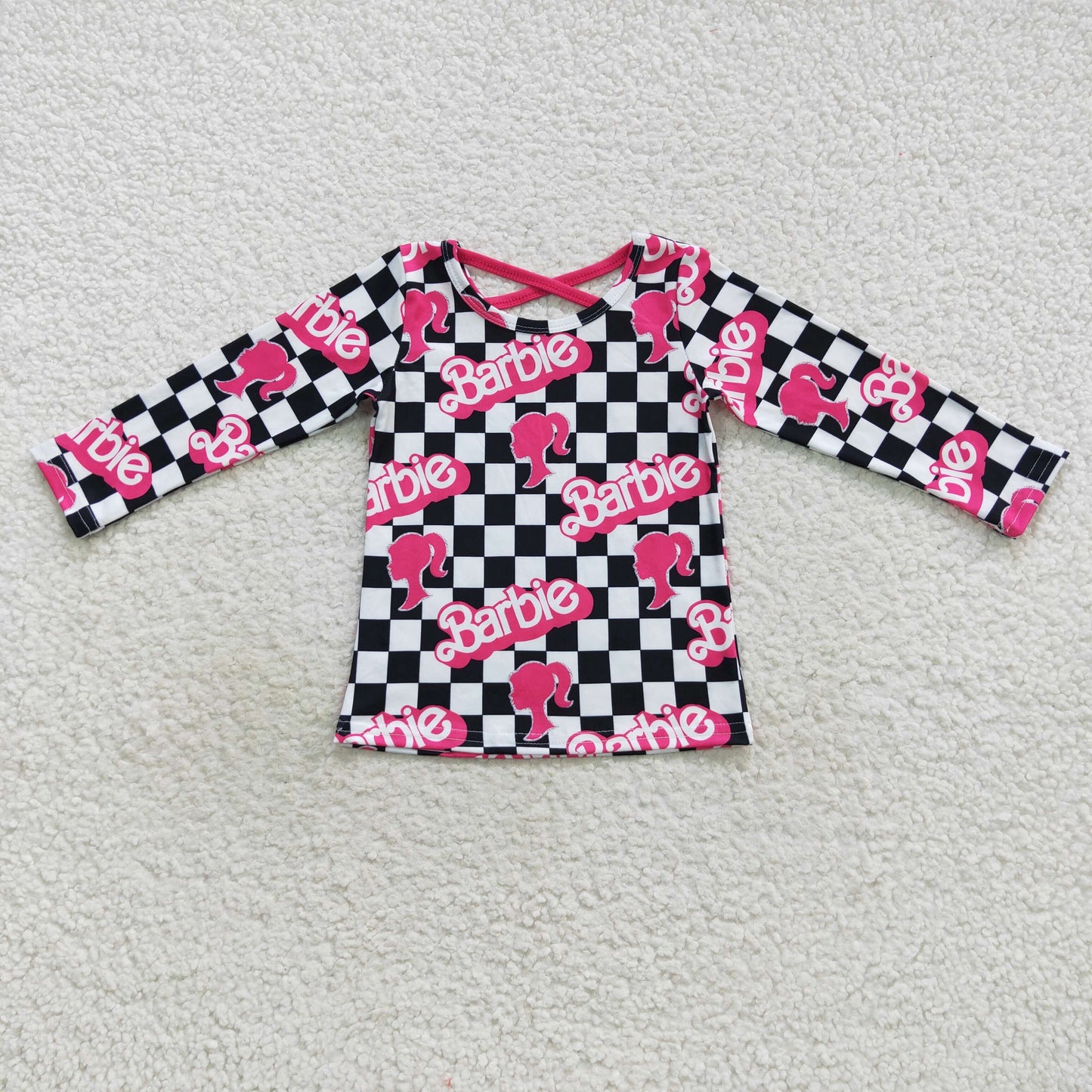 GT0287 BA black plaid long sleeve girls top