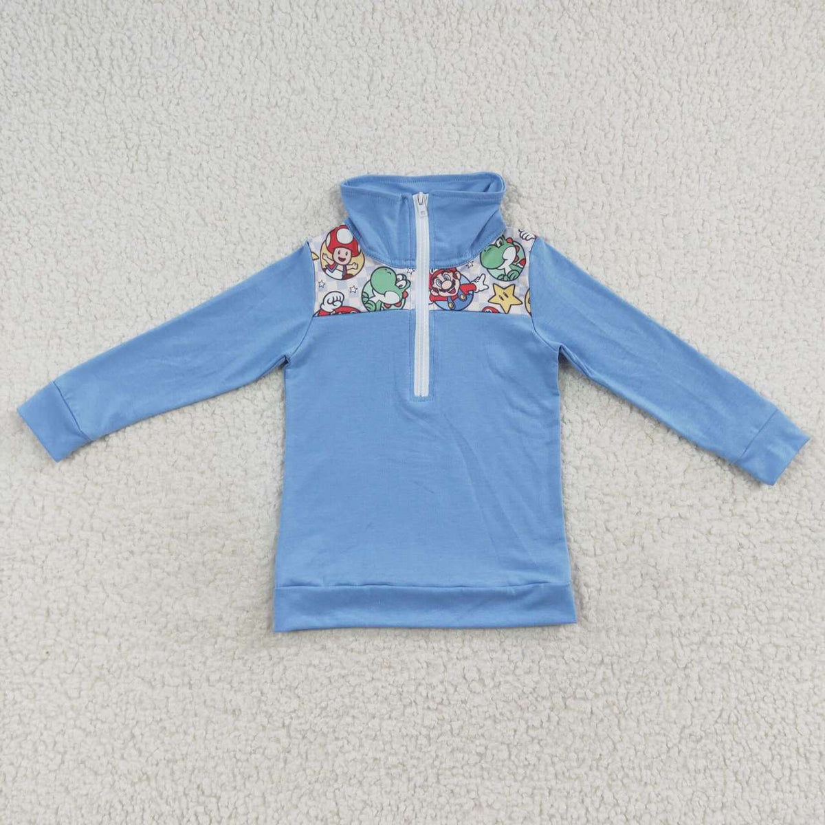 BT0265 Cartoon Hero Star Sky Blue Long Sleeve Boys Zipper Pullover