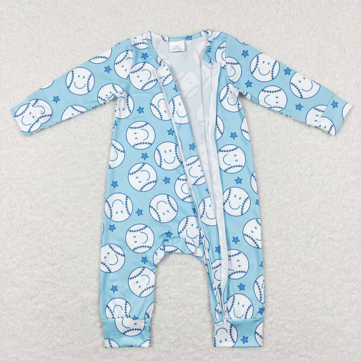 LR0824 Baseball blue long sleeve boys zipper romper
