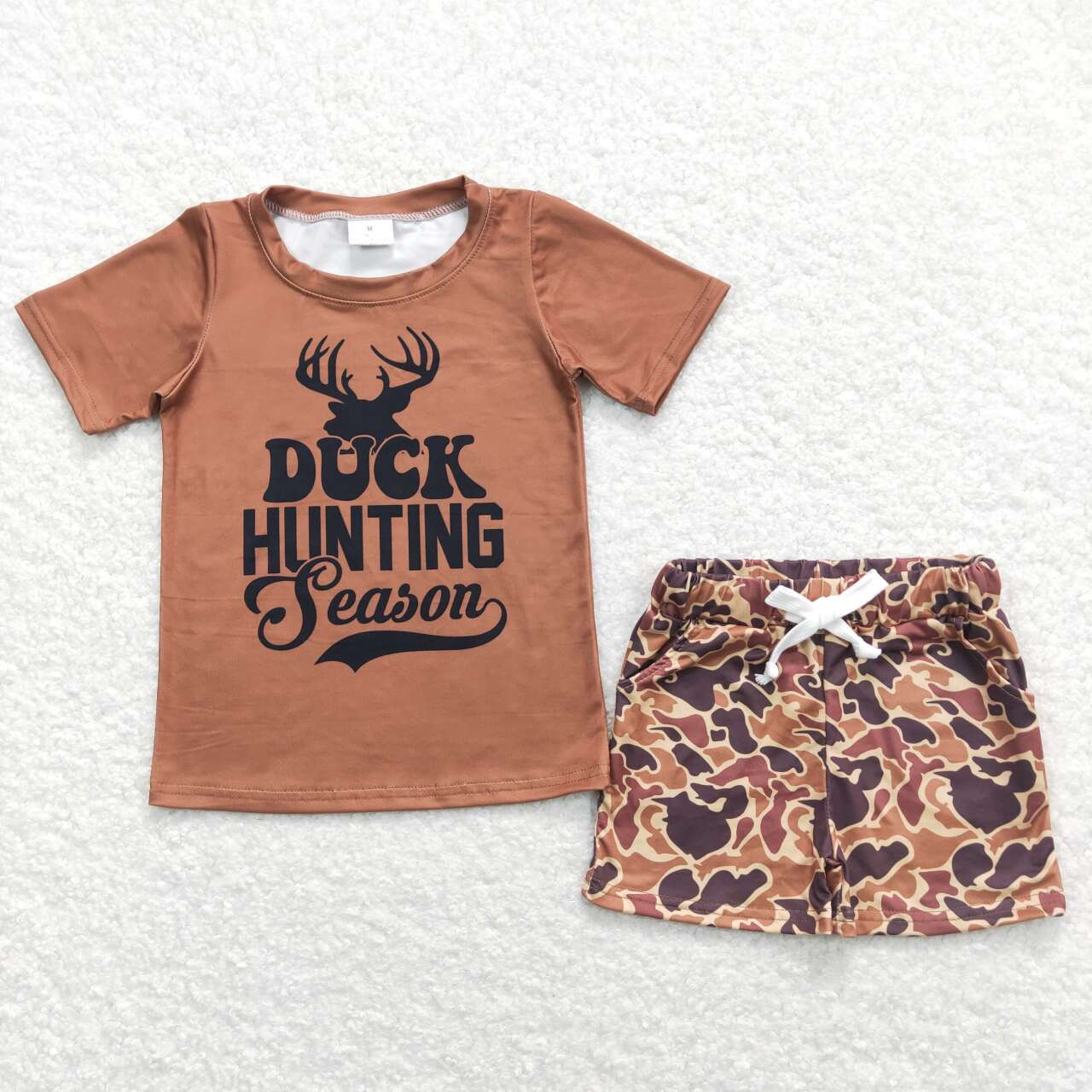 BSSO0340 Duck Hunting Season brown short sleeve camo shorts boys set
