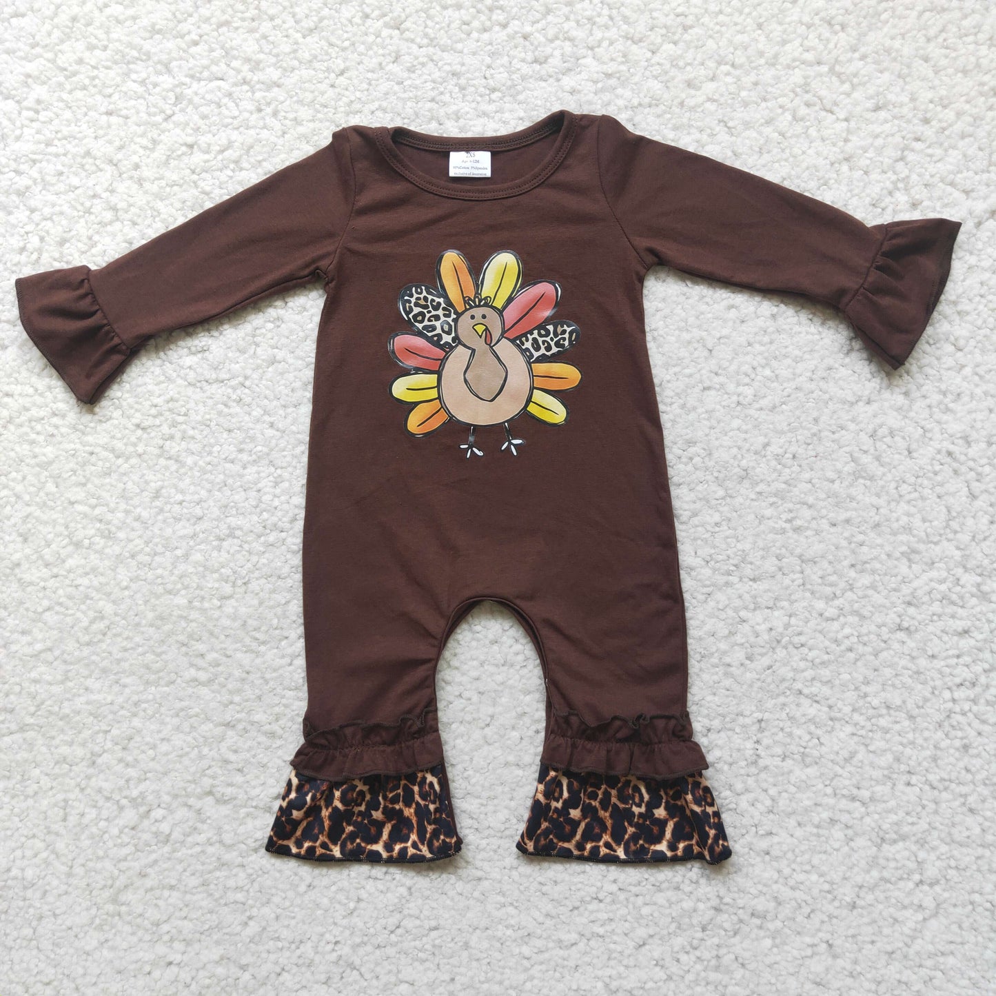 Thanksgiving Girls Ruffles Sleeve Turkey Romper