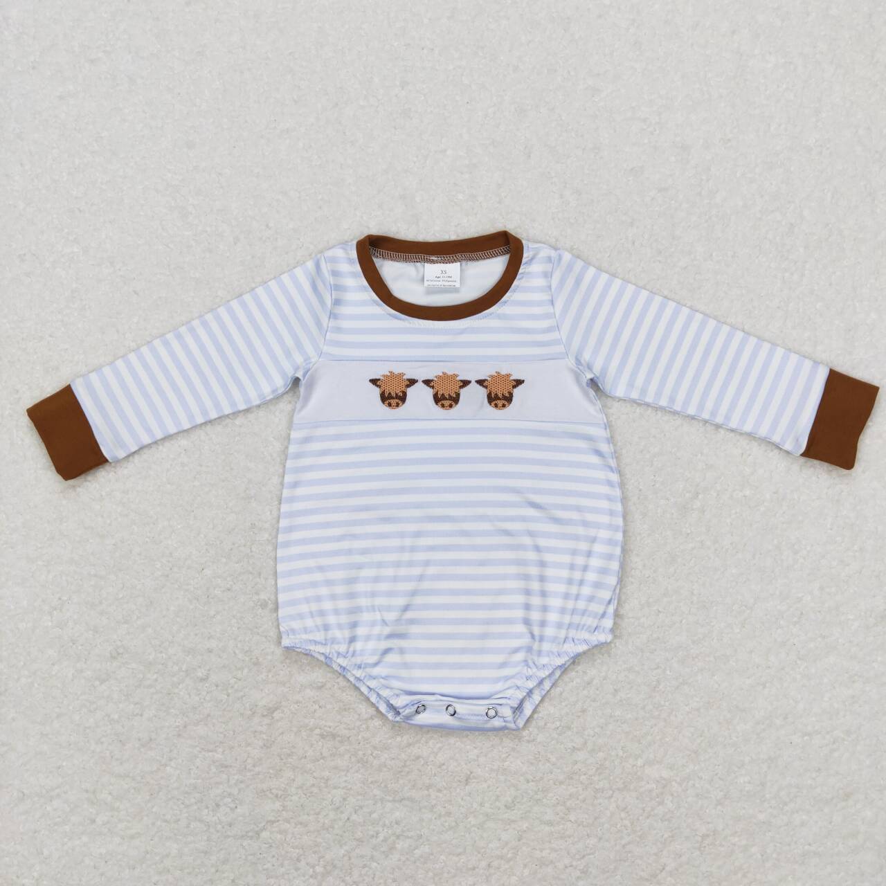 LR0724 Cow blue striped long sleeve kids romper