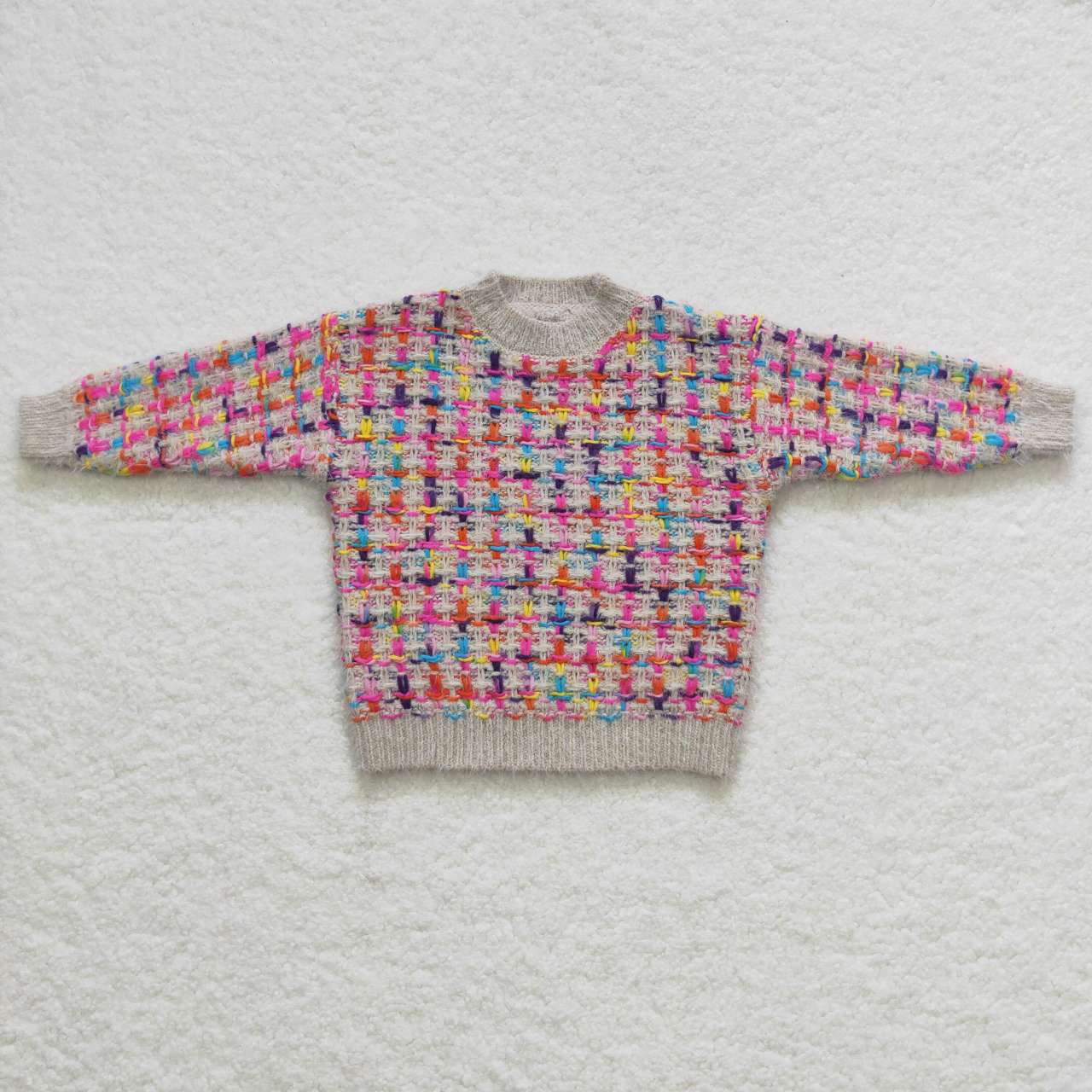 GT0302 Colorful striped long sleeve girls sweater