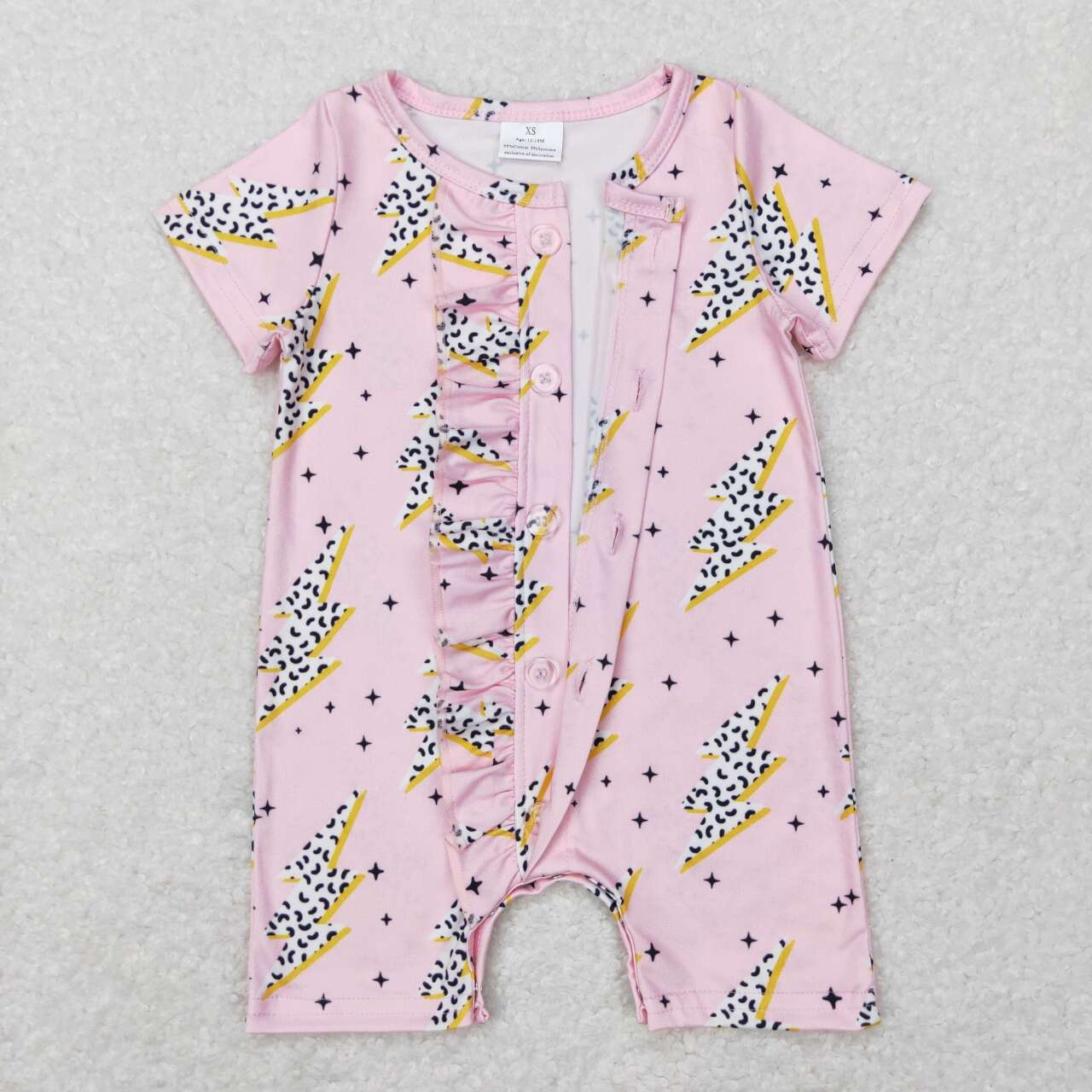 SR0523 Lightning pink ruffles short sleeve girls romper