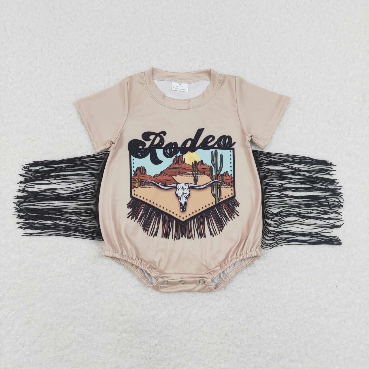 SR0464 Western Rodeo cow tassels short sleeve kids romper