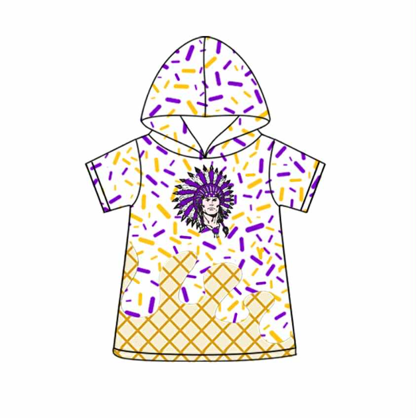 custom moq 3 football team purple yellow ice short sleeve hoodie boys top