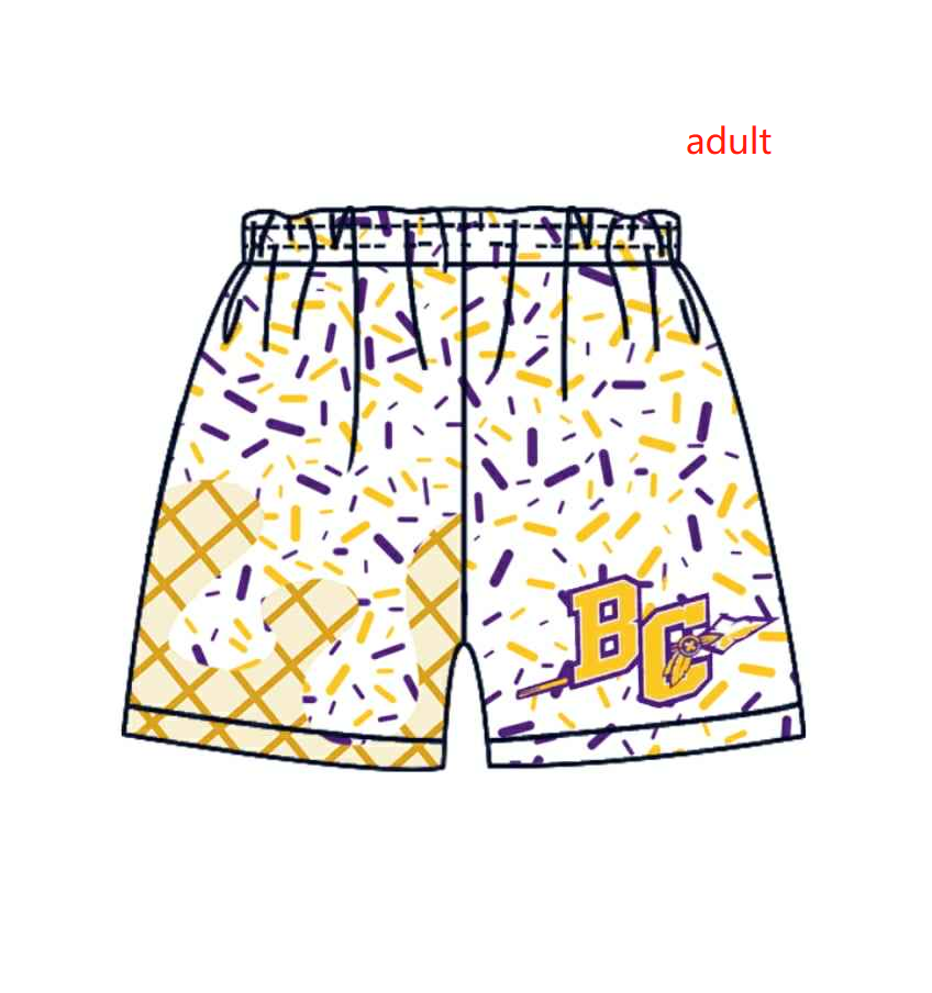 Custom Moq 3 football team BC ice purple yellow adult man shorts