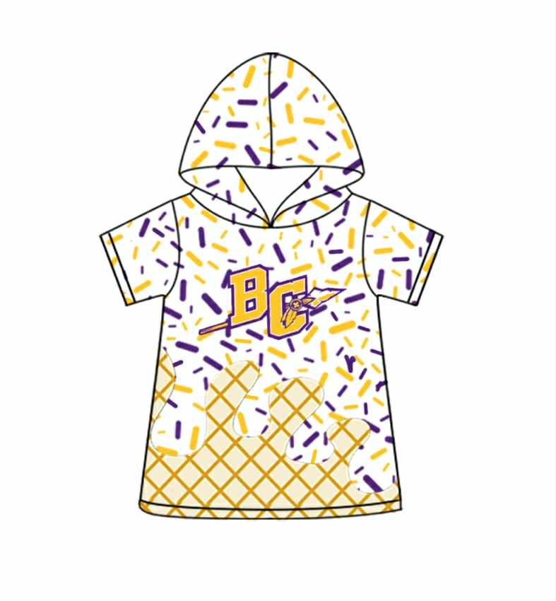 custom moq 3 football team purple yellow BC ice short sleeve hoodie boys top
